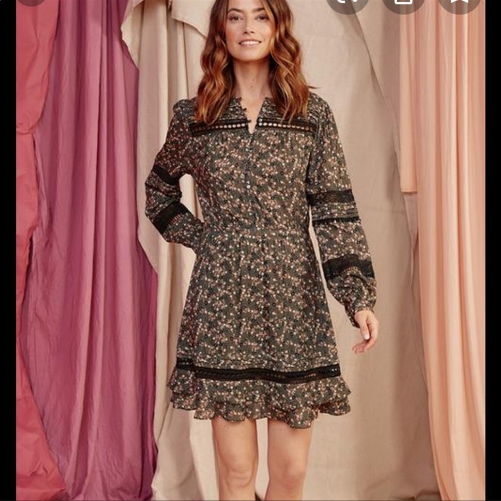 Anthropologie Dolan Blake Floral Olive Dress NWOT